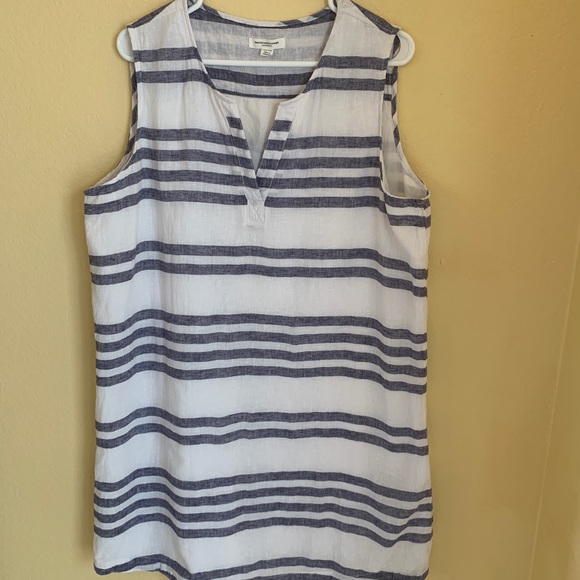 beachlunchlounge Dresses & Skirts - BeachLunchLounge Linen Cotton Chambray Lined Striped Nautical Shift Dress XL